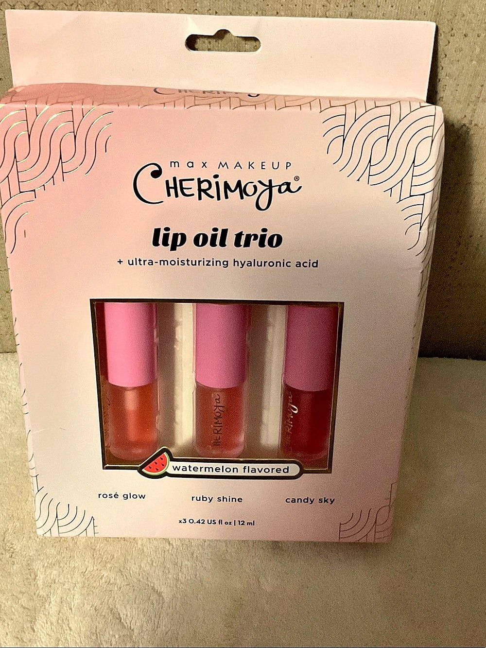 Max Makeup Cherimoya Lip Oil Trio Lip Oil Trio NWT Pink & Red